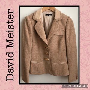 David Meister Tan and Cream Blazer Tweed Blazer Size 2